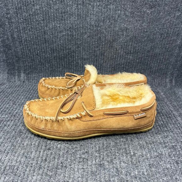 L.L. Bean Wicked Good Slippers Suede Rubber Sole Shearling Moccasin Men 8 Wide - Picture 3 of 8